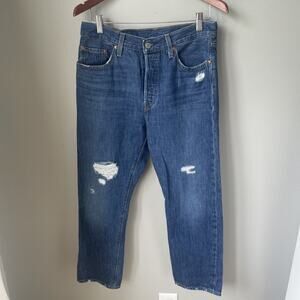 Levi’s 501 Womens Distressed Denim Jeans Size 29W 26L Button Down‎ Fly Straight